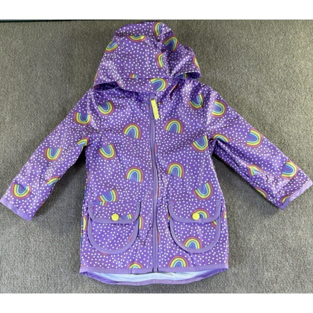 Cat & Jack Girls Purple Rainbow Print Rain Jacket Size 2T - Picture 2 of 11